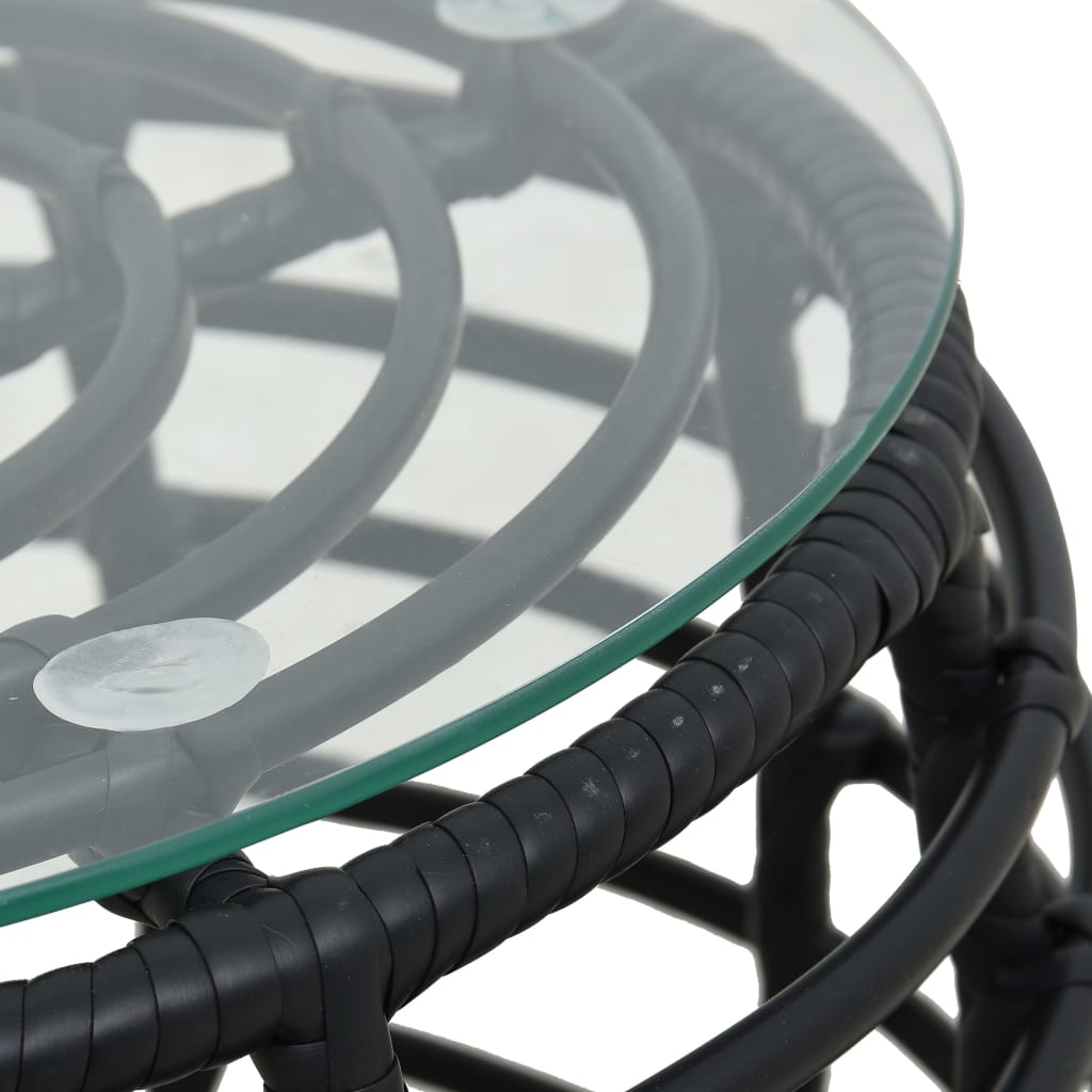 Bistro Set | Black, Transparent | PE rattan, powder-coated steel, glass