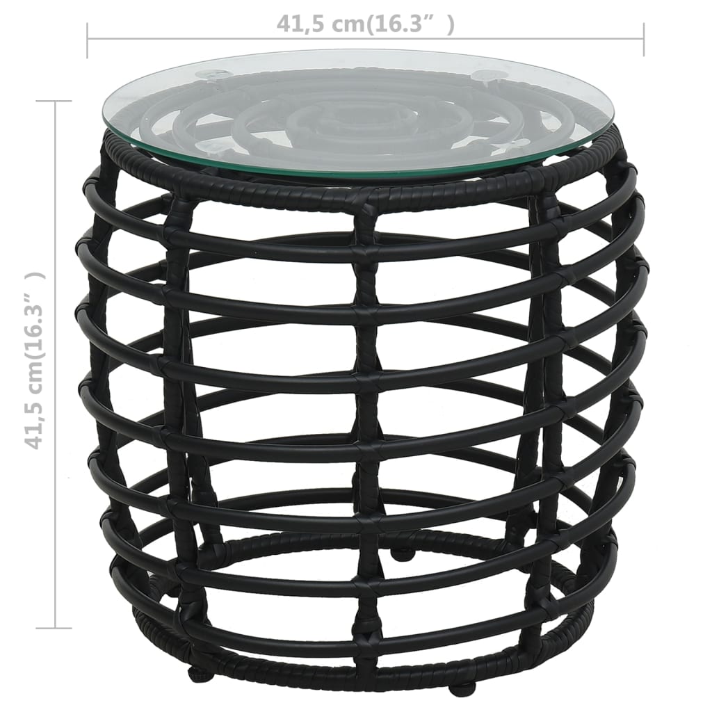 Bistro Set | Black, Transparent | PE rattan, powder-coated steel, glass