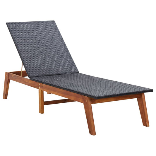 vidaXL Sun Lounger Poly Rattan and Solid Acacia Wood