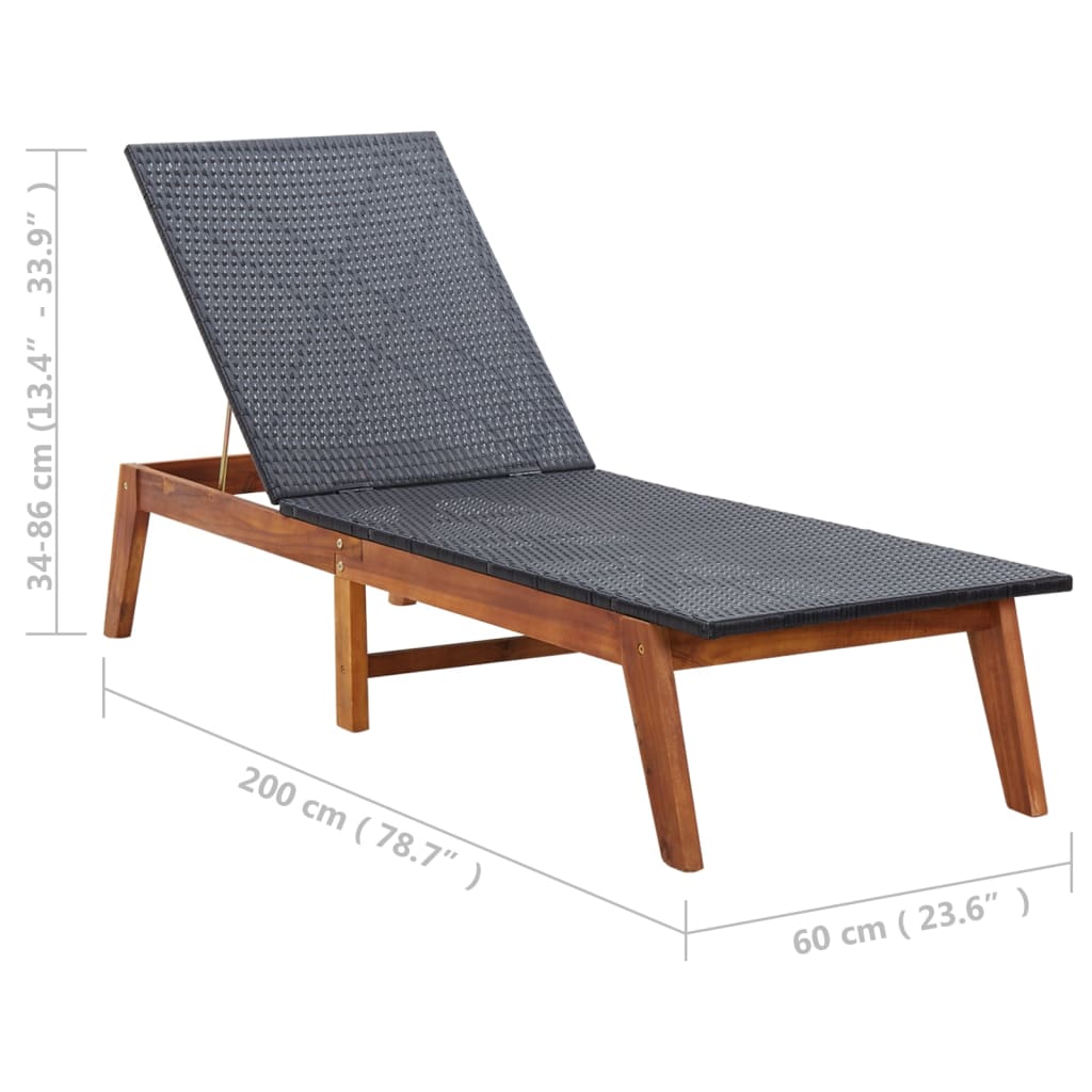 vidaXL Sun Lounger Poly Rattan and Solid Acacia Wood