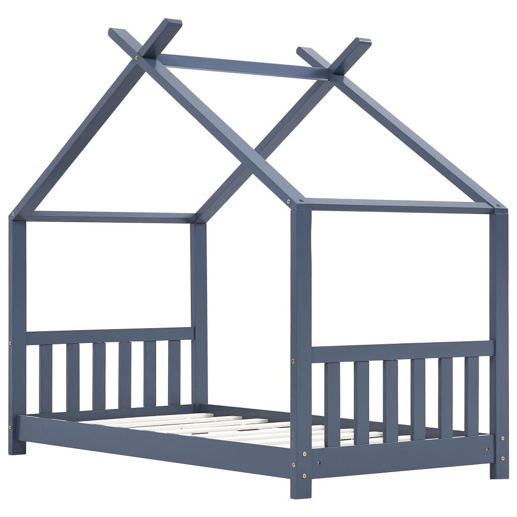 vidaXL Kids Bed Frame Grey Solid Pine Wood 70x140 cm