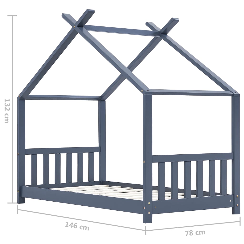 vidaXL Kids Bed Frame Grey Solid Pine Wood 70x140 cm