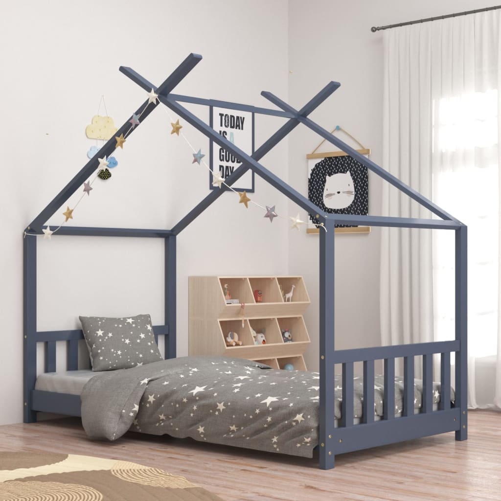 vidaXL Kids Bed Frame Grey Solid Pine Wood 70x140 cm