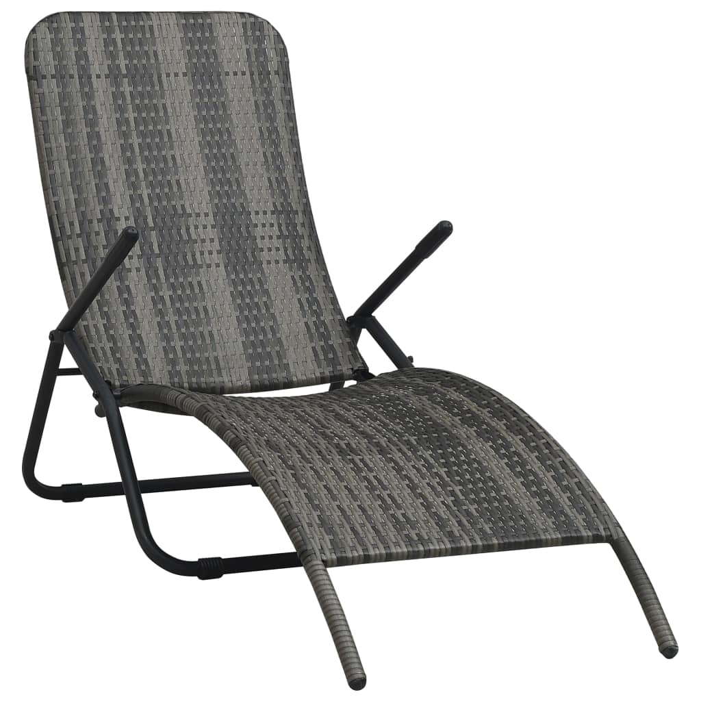 Sunlounger | Grey | Made of PE rattan and powder-coated steel