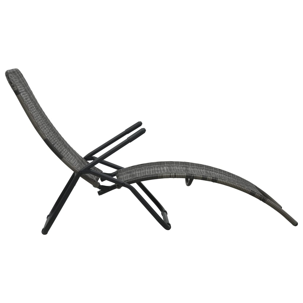 Sunlounger | Grey | Made of PE rattan and powder-coated steel