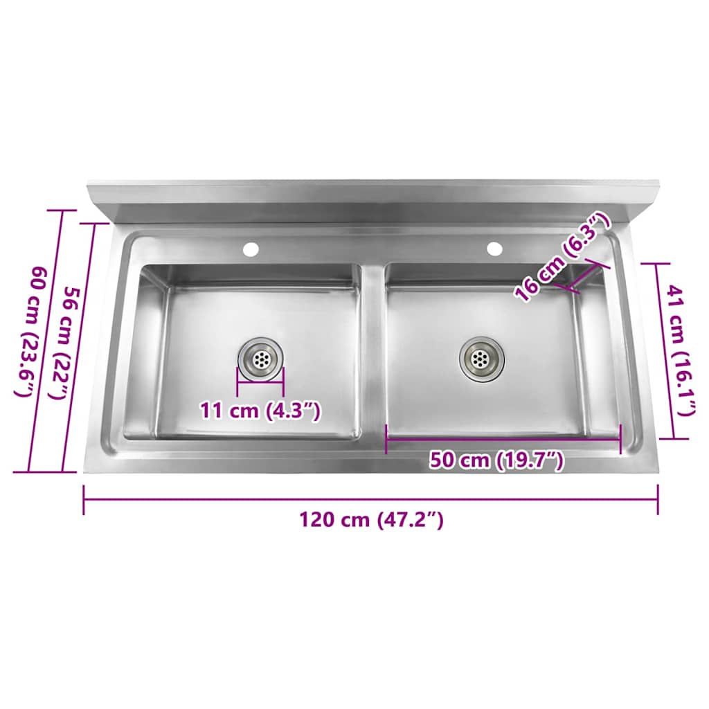 144291 vidaXL Kitchen Sink Double Basin Stainless Steel