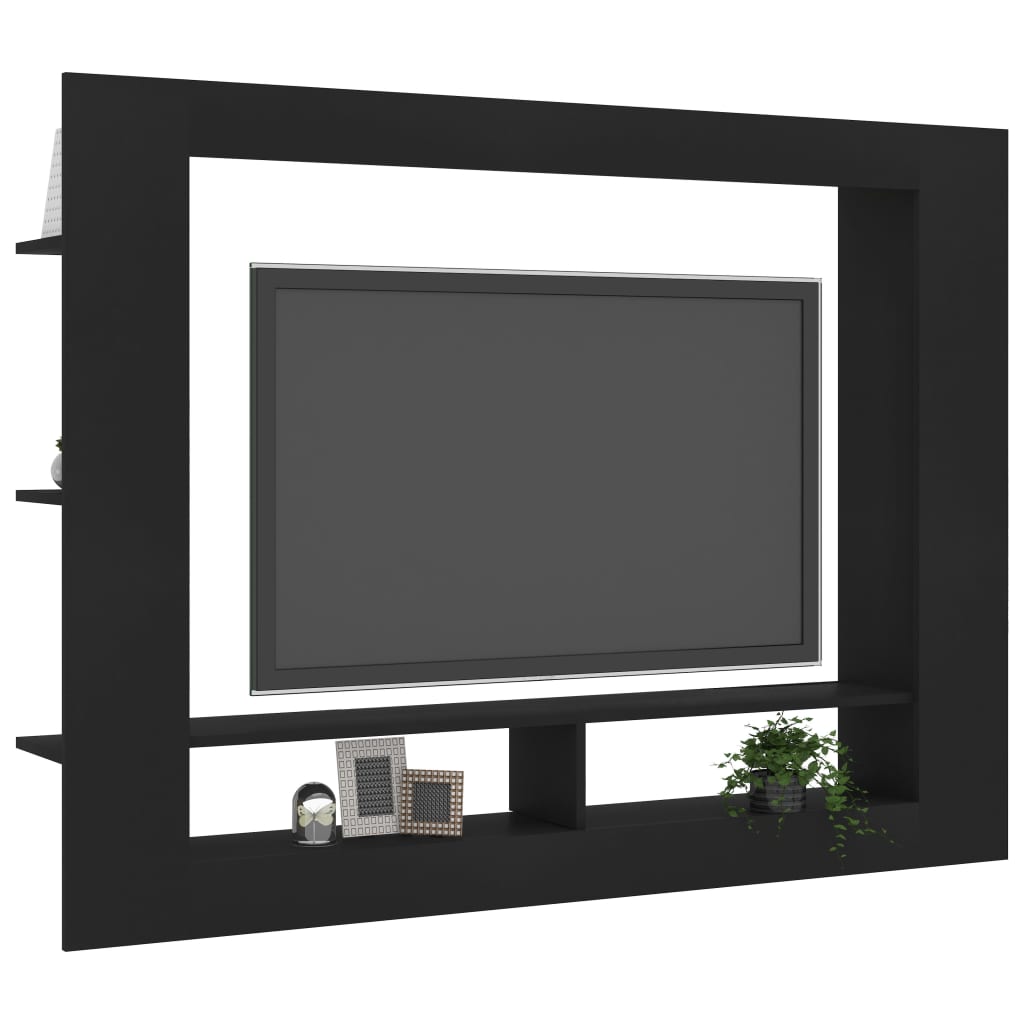 vidaXL TV Cabinet Black 152x22x113 cm Engineered Wood