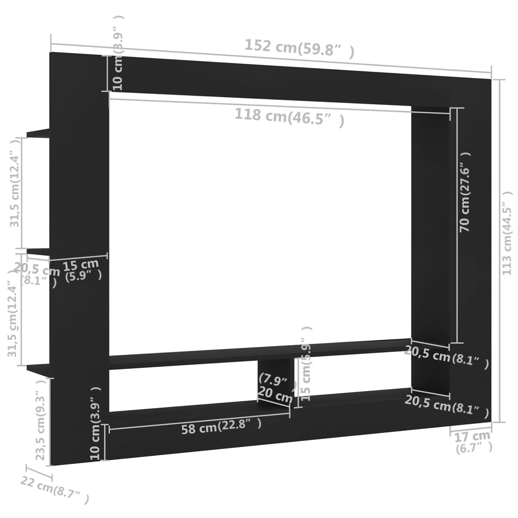 vidaXL TV Cabinet Black 152x22x113 cm Engineered Wood