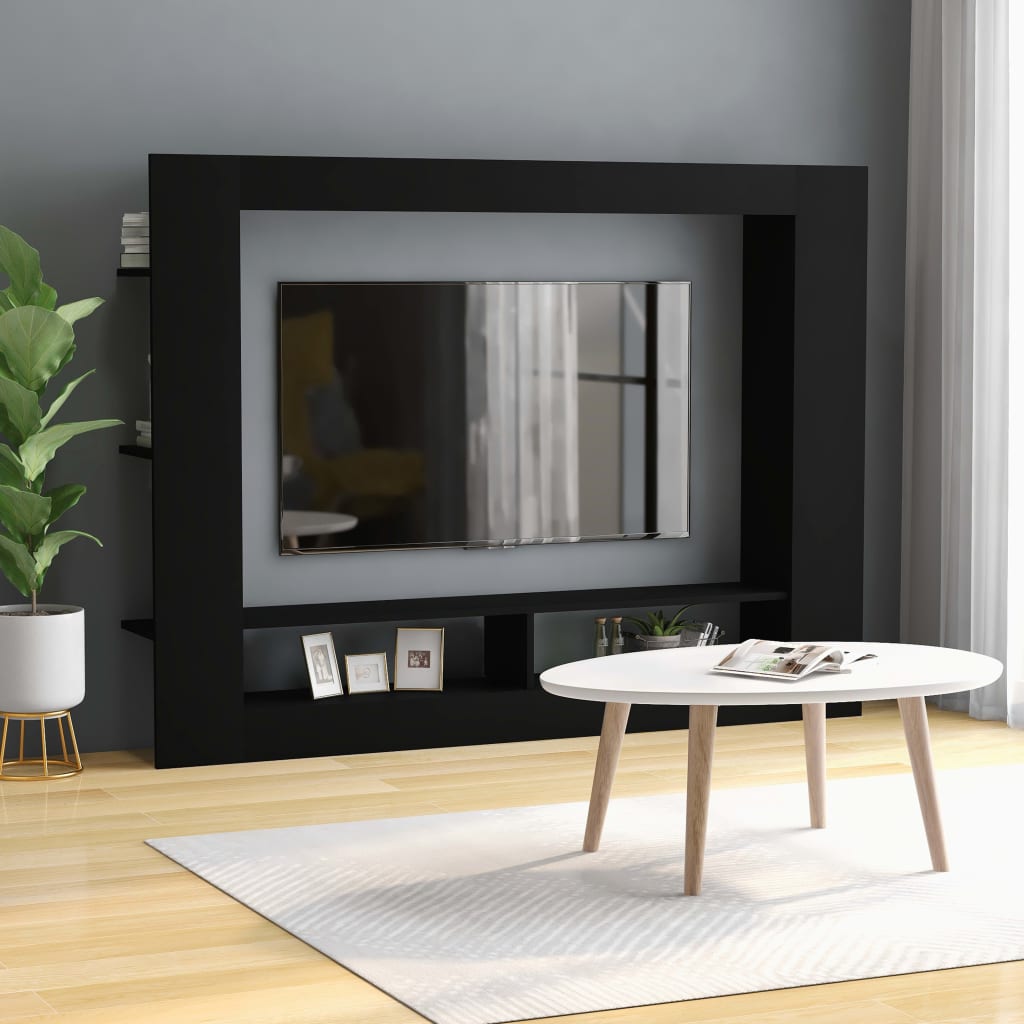 vidaXL TV Cabinet Black 152x22x113 cm Engineered Wood