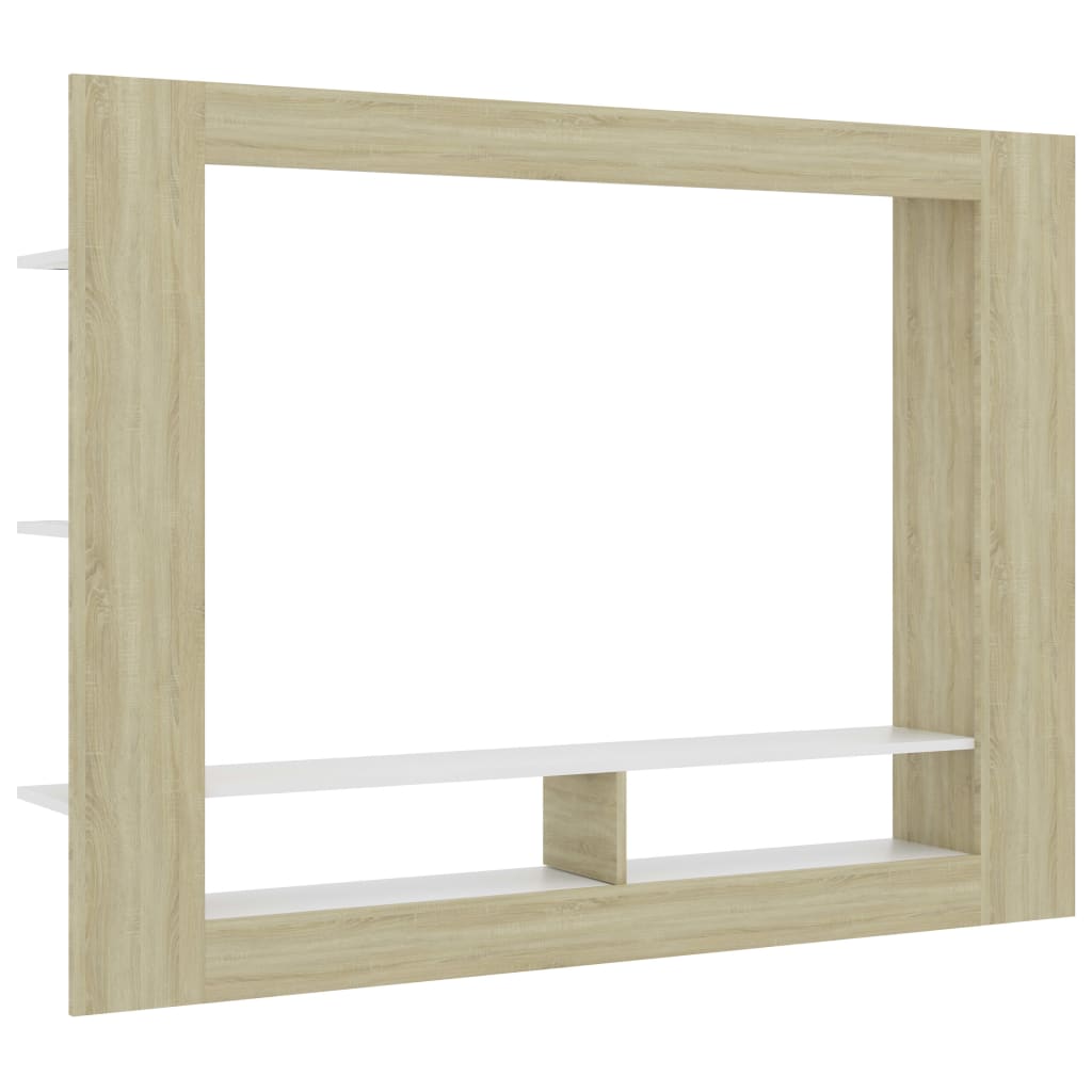 vidaXL TV Cabinet White and Sonoma Oak 152x22x113 cm Engineered Wood