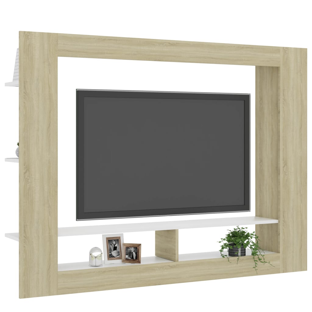 vidaXL TV Cabinet White and Sonoma Oak 152x22x113 cm Engineered Wood