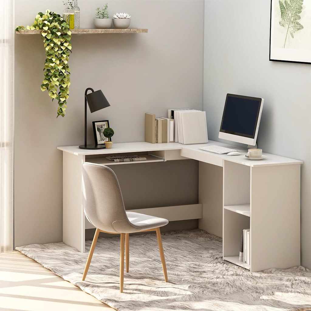 800747 vidaXL L-Shaped Corner Desk White 120x140x75 cm Engineered Wood