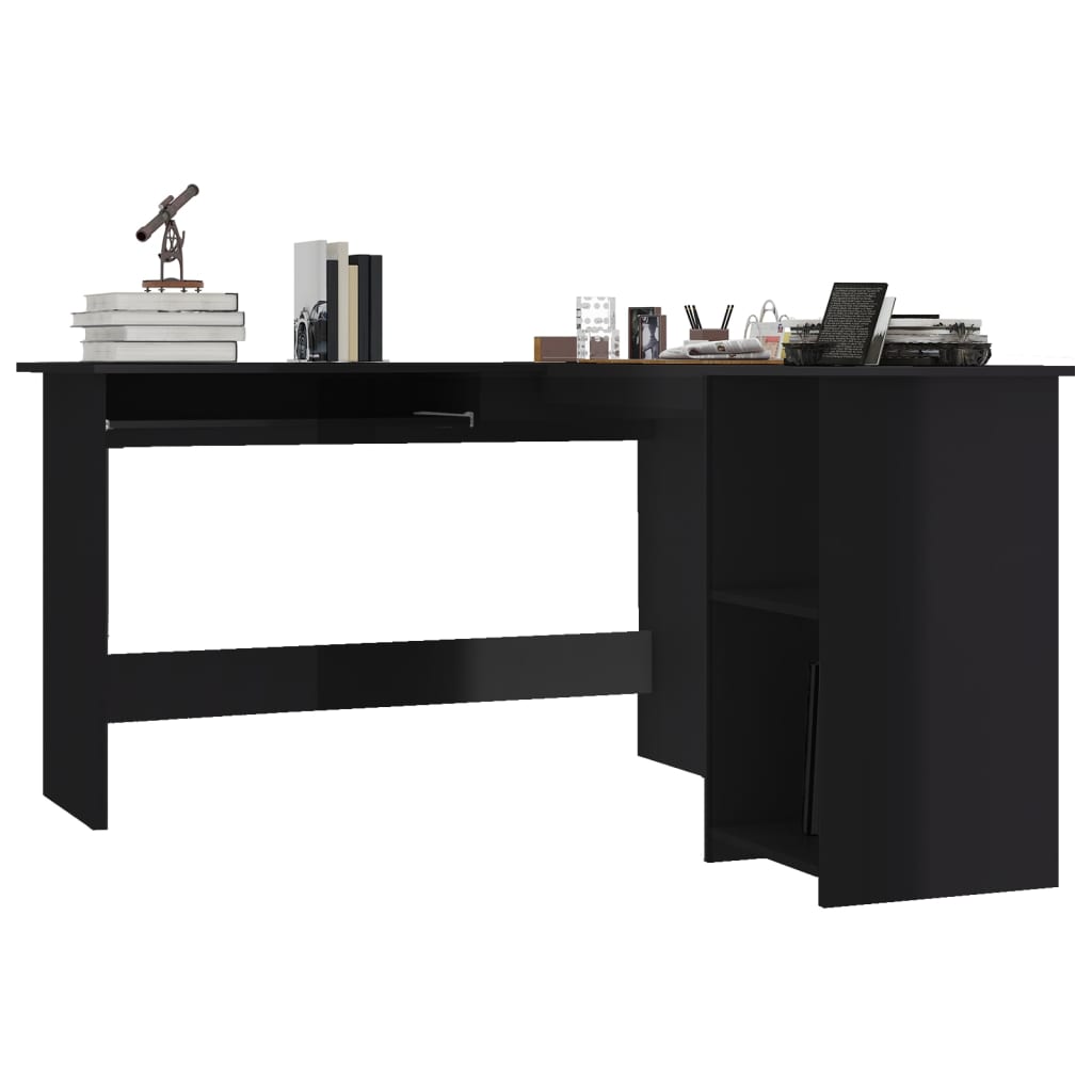 vidaXL L-Shaped Corner Desk High Gloss Black 120x140x75 cm Engineered Wood