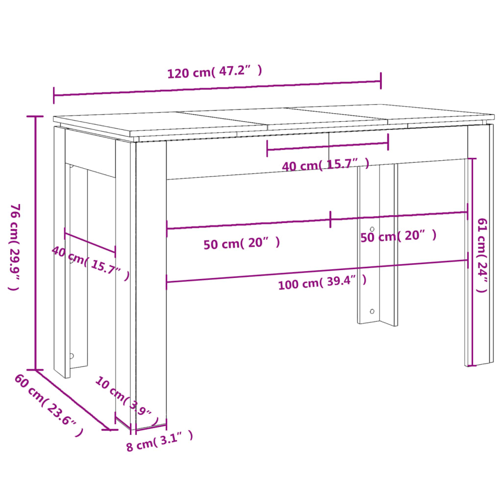 Eettafel Zwart 120x60x76 cm Gebouwd Hout