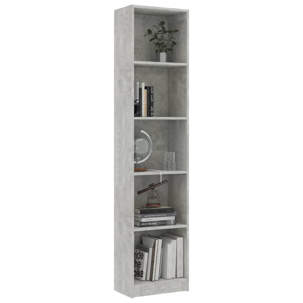 vidaXL 5-Tier Book Cabinet Concrete Grey 40x24x175 cm Engineered Wood