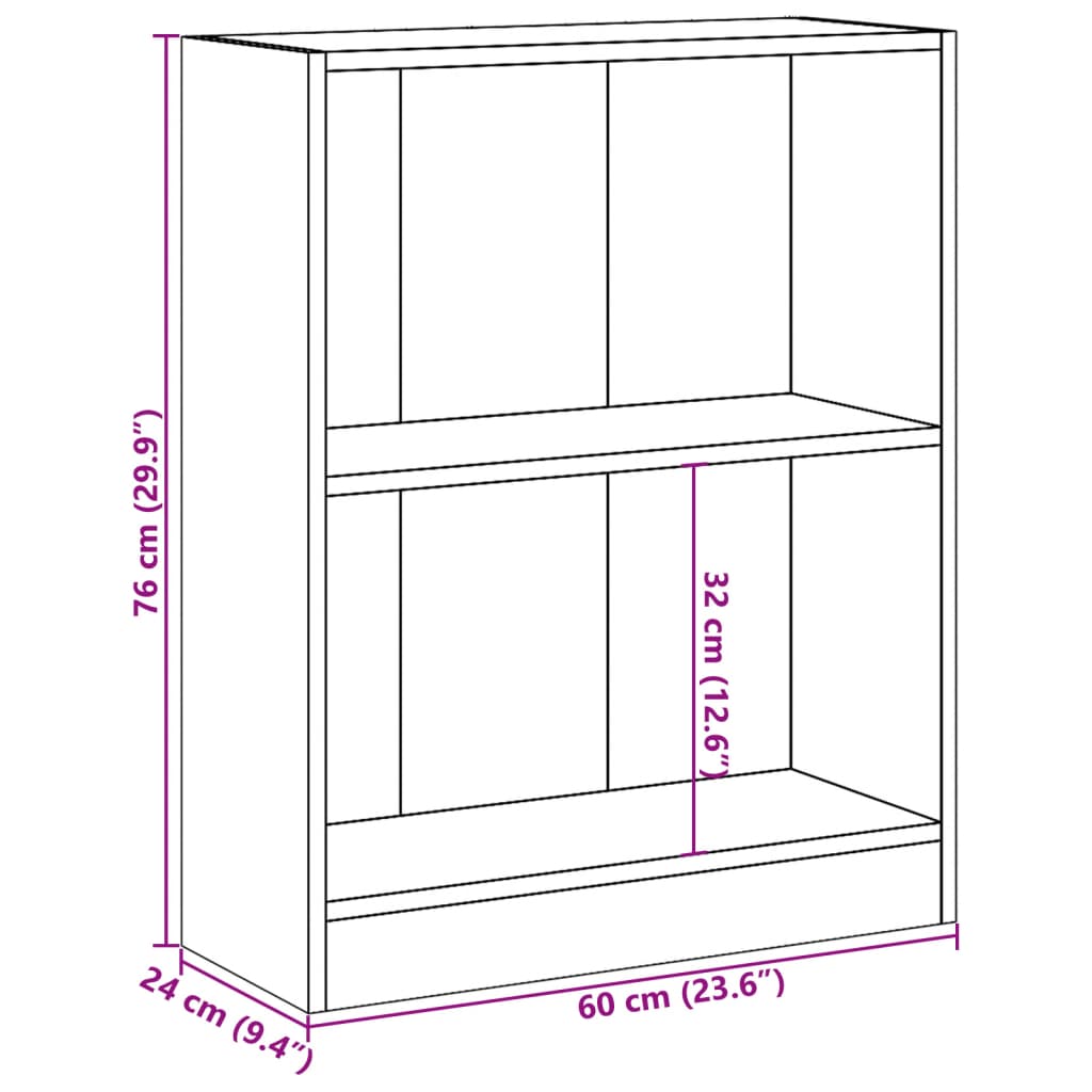 vidaXL Bookshelf Sonoma Oak 60x24x76 cm Engineered Wood