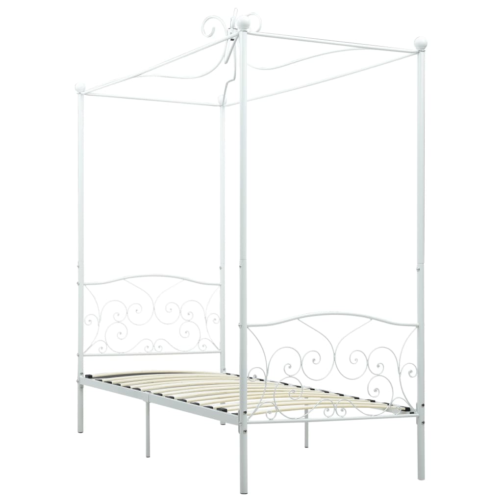 284468 vidaXL Canopy Bed Frame without Mattress White Metal 90x200 cm