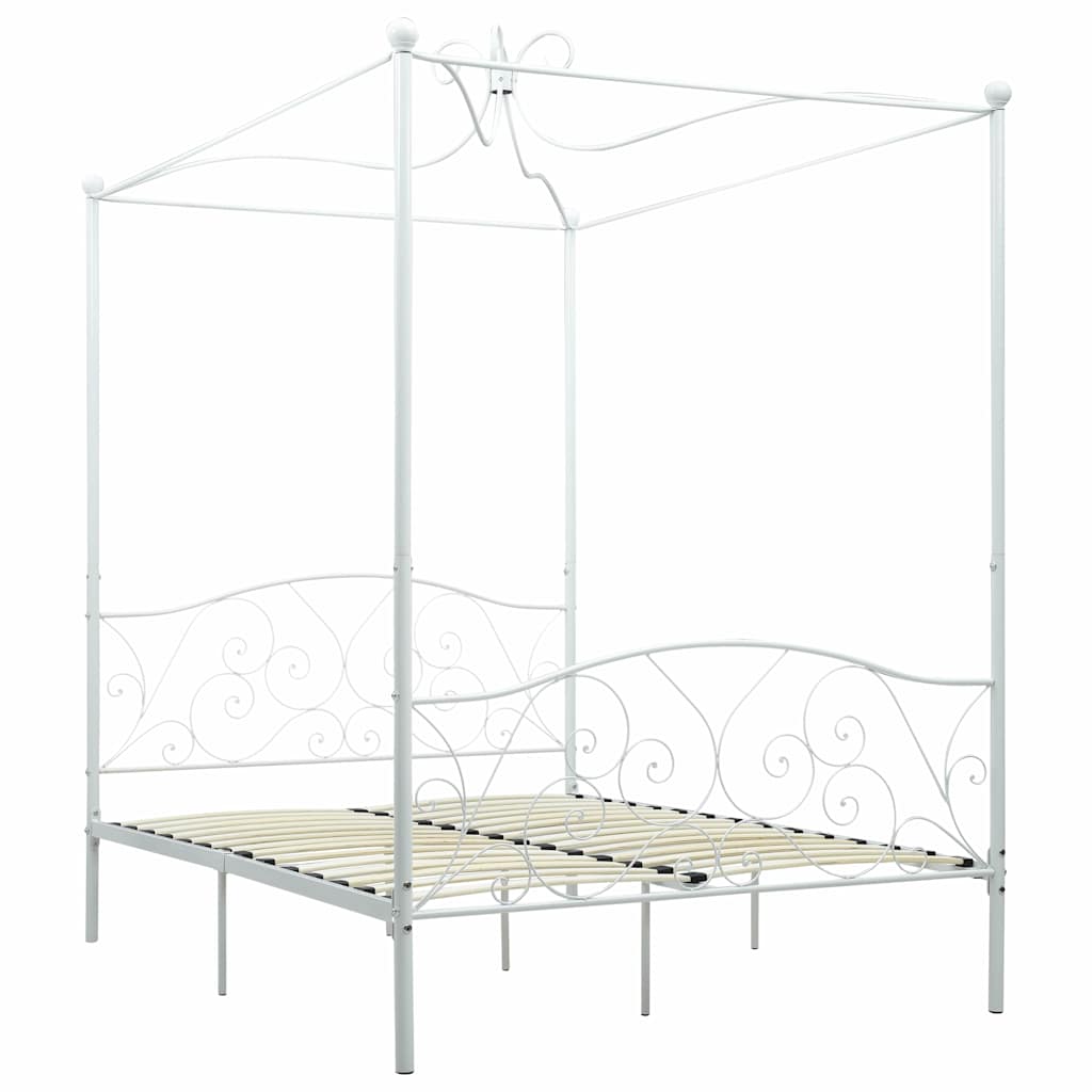 Bed Frame without Mattress with Canopy White 140x200 cm Metal