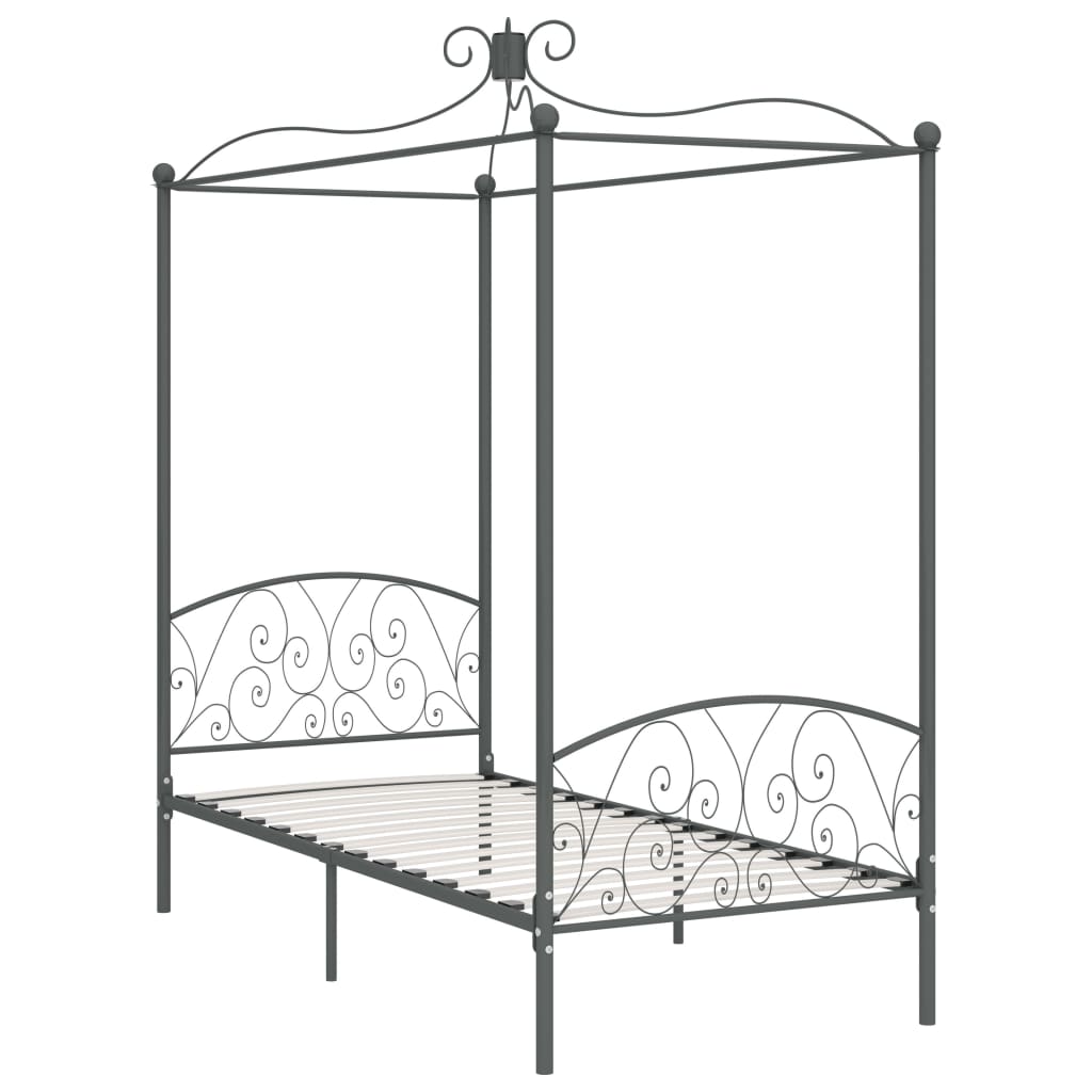 284480 vidaXL Canopy Bed Frame without Mattress Grey Metal 90x200 cm