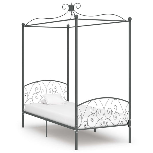 284481 vidaXL Canopy Bed Frame without Mattress Grey Metal 100x200 cm