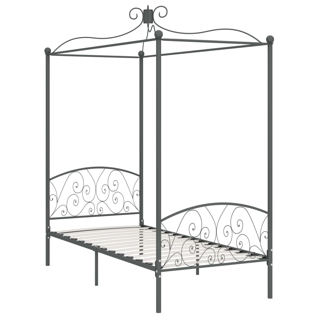 284481 vidaXL Canopy Bed Frame without Mattress Grey Metal 100x200 cm