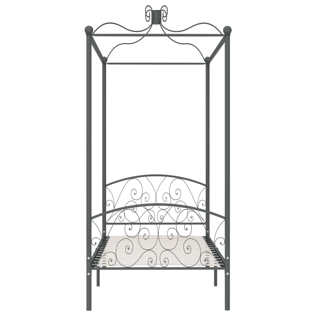 284481 vidaXL Canopy Bed Frame without Mattress Grey Metal 100x200 cm