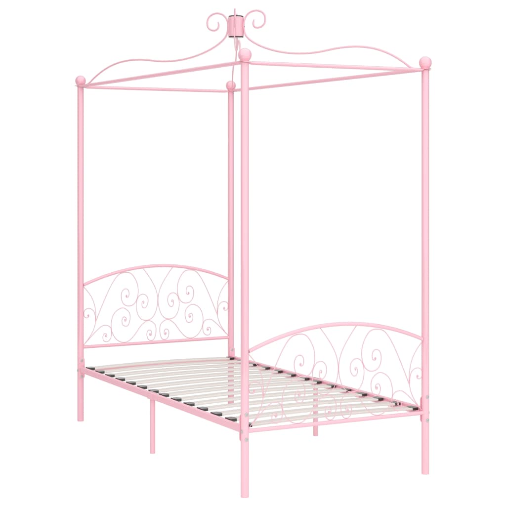 284486 vidaXL Canopy Bed Frame without Mattress Pink Metal 90x200 cm