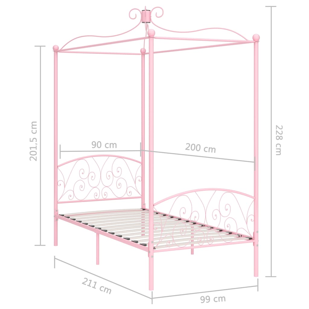 284486 vidaXL Canopy Bed Frame without Mattress Pink Metal 90x200 cm