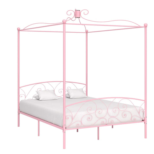 284490 vidaXL Canopy Bed Frame without Mattress Pink Metal 160x200 cm