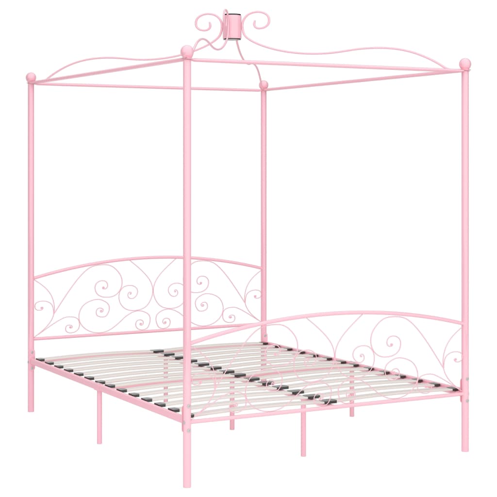 284490 vidaXL Canopy Bed Frame without Mattress Pink Metal 160x200 cm