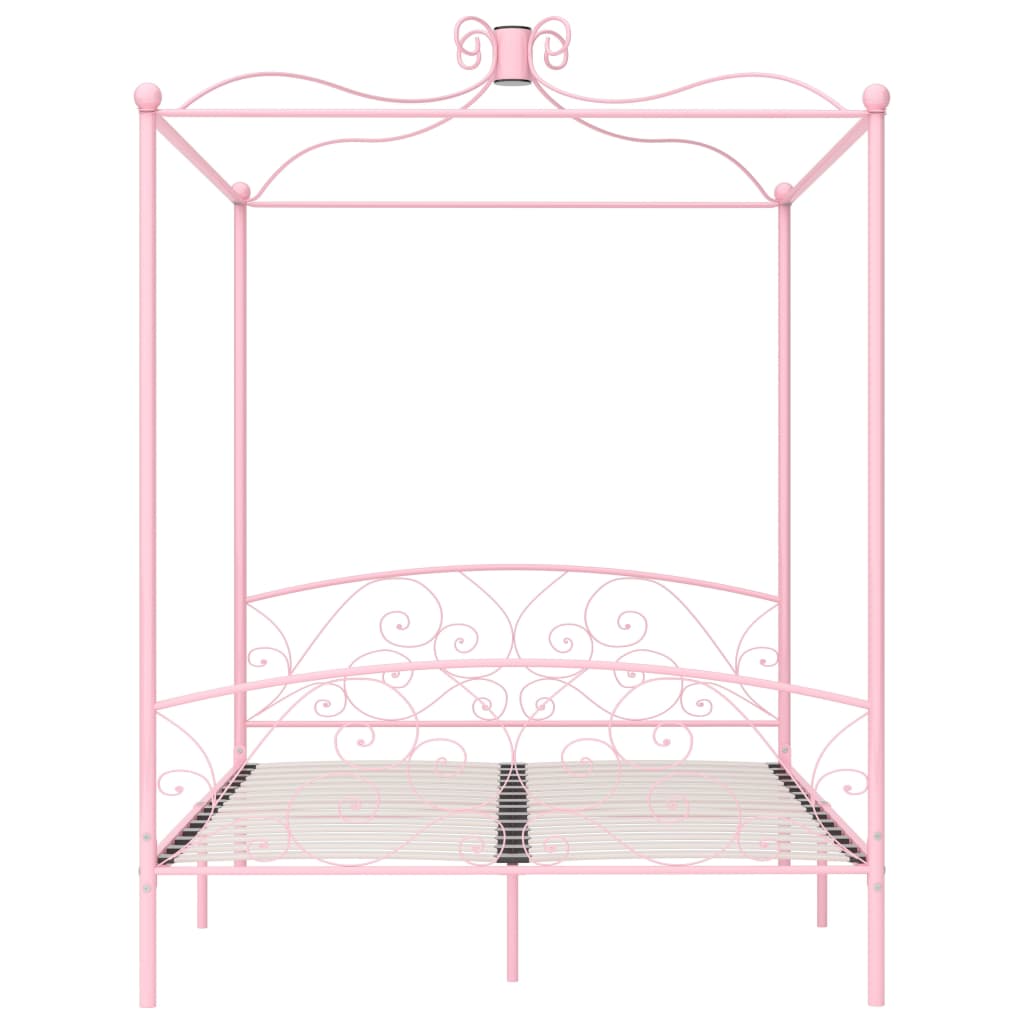 284490 vidaXL Canopy Bed Frame without Mattress Pink Metal 160x200 cm