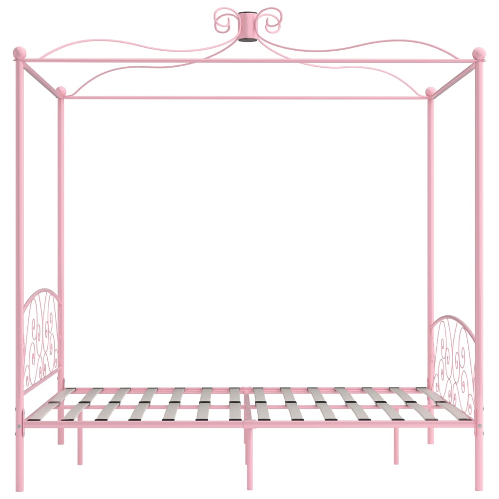 284490 vidaXL Canopy Bed Frame without Mattress Pink Metal 160x200 cm