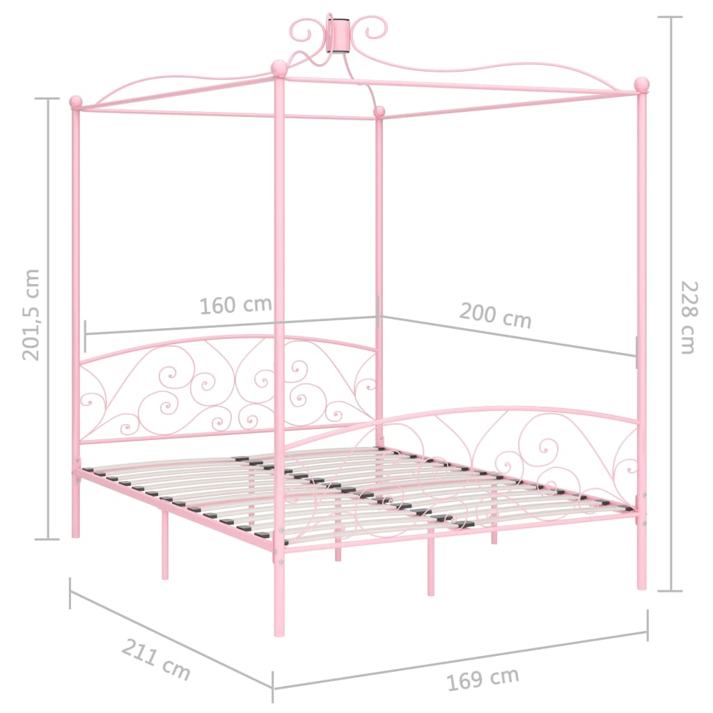 284490 vidaXL Canopy Bed Frame without Mattress Pink Metal 160x200 cm