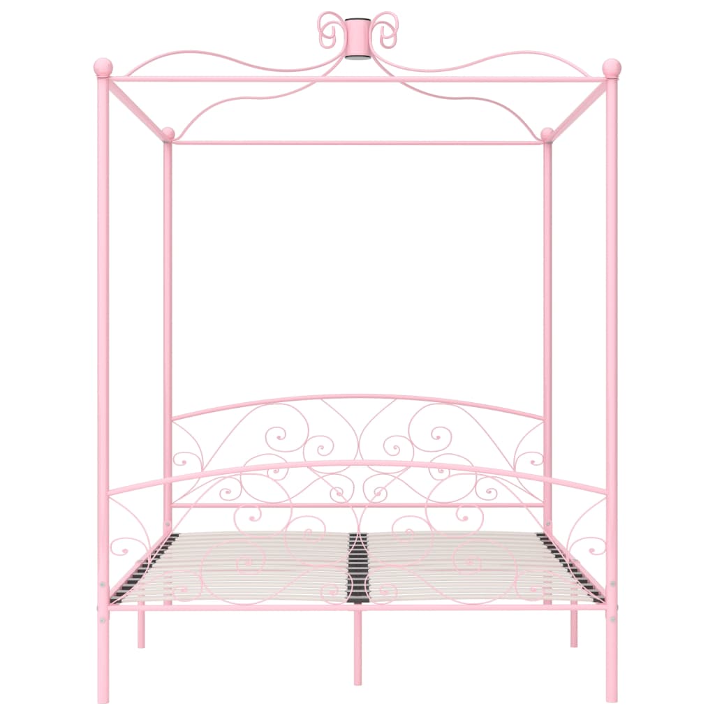 284491 vidaXL Canopy Bed Frame without Mattress Pink Metal 180x200 cm Super King