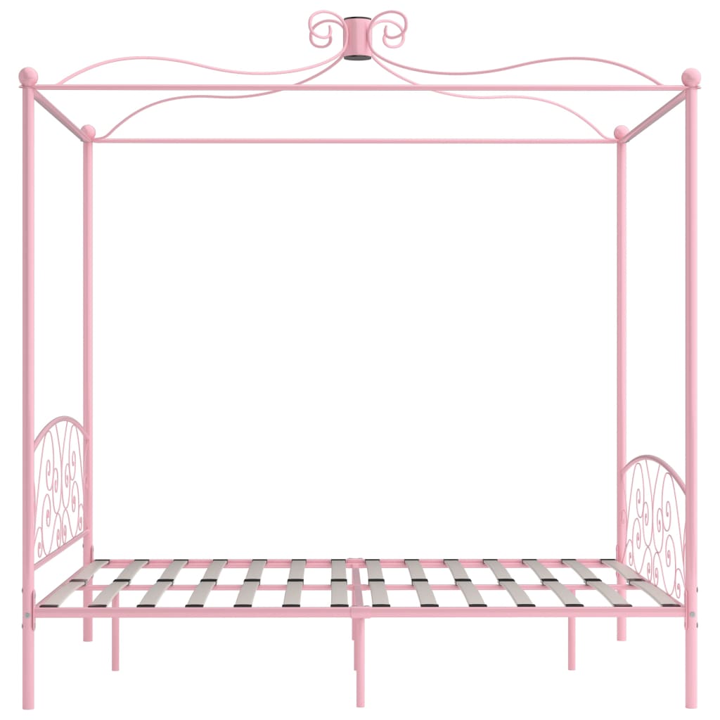 284491 vidaXL Canopy Bed Frame without Mattress Pink Metal 180x200 cm Super King