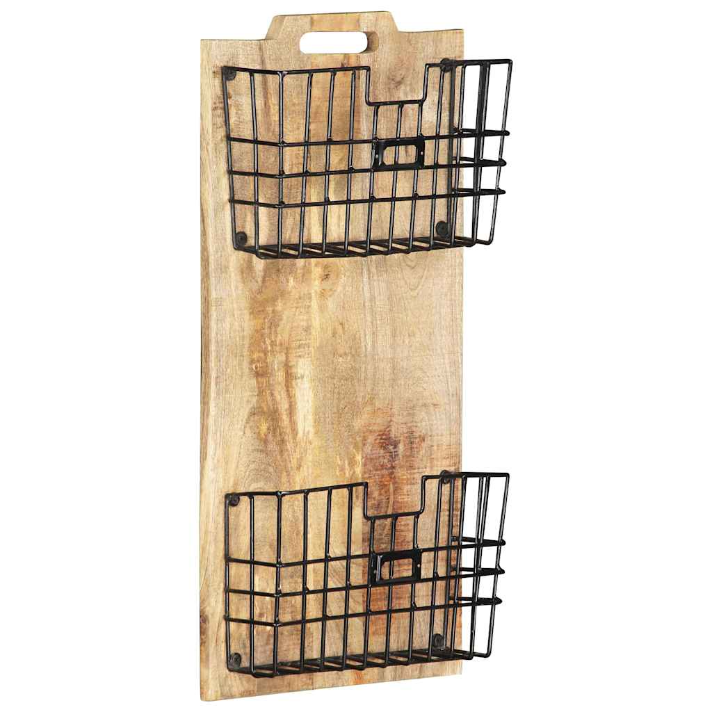 285878 vidaXL Wall-mounted Magazine Rack 33x10x67 cm Solid Rough Mango Wood