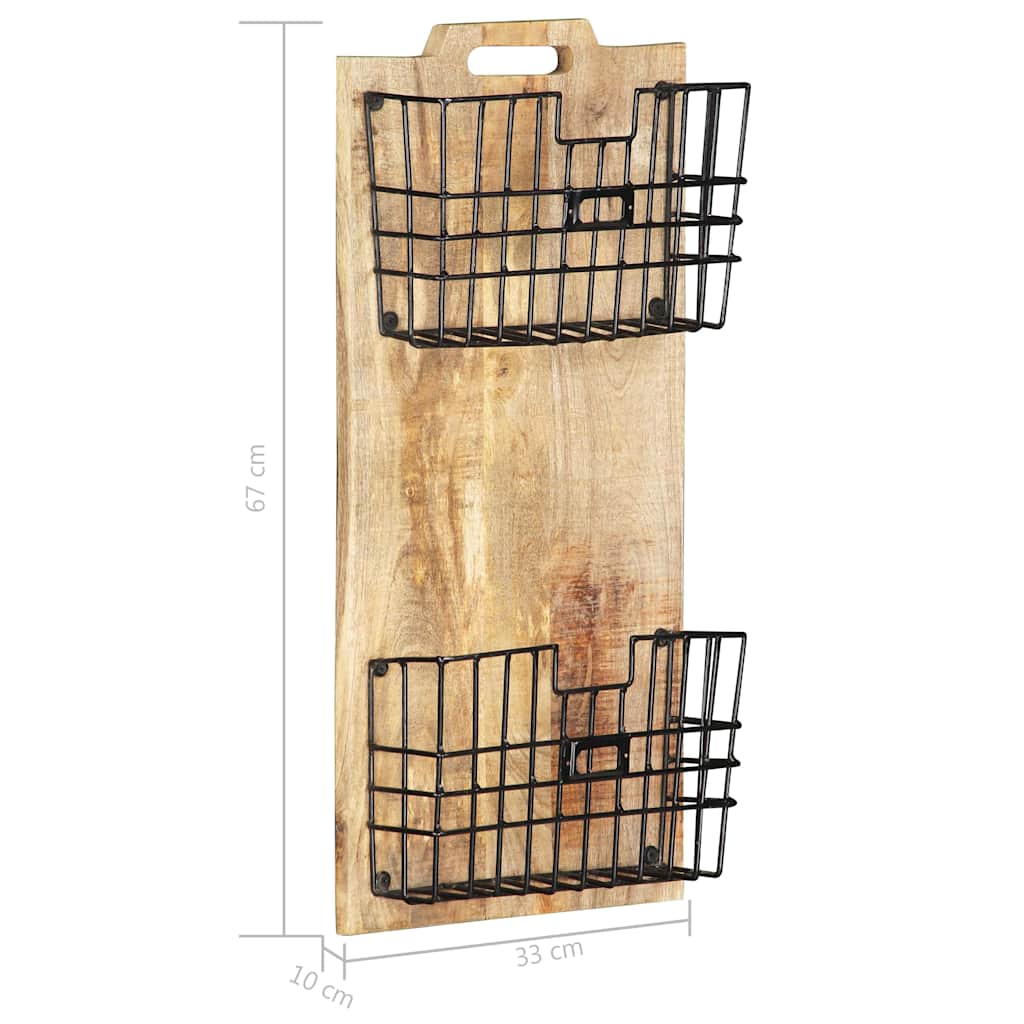 285878 vidaXL Wall-mounted Magazine Rack 33x10x67 cm Solid Rough Mango Wood