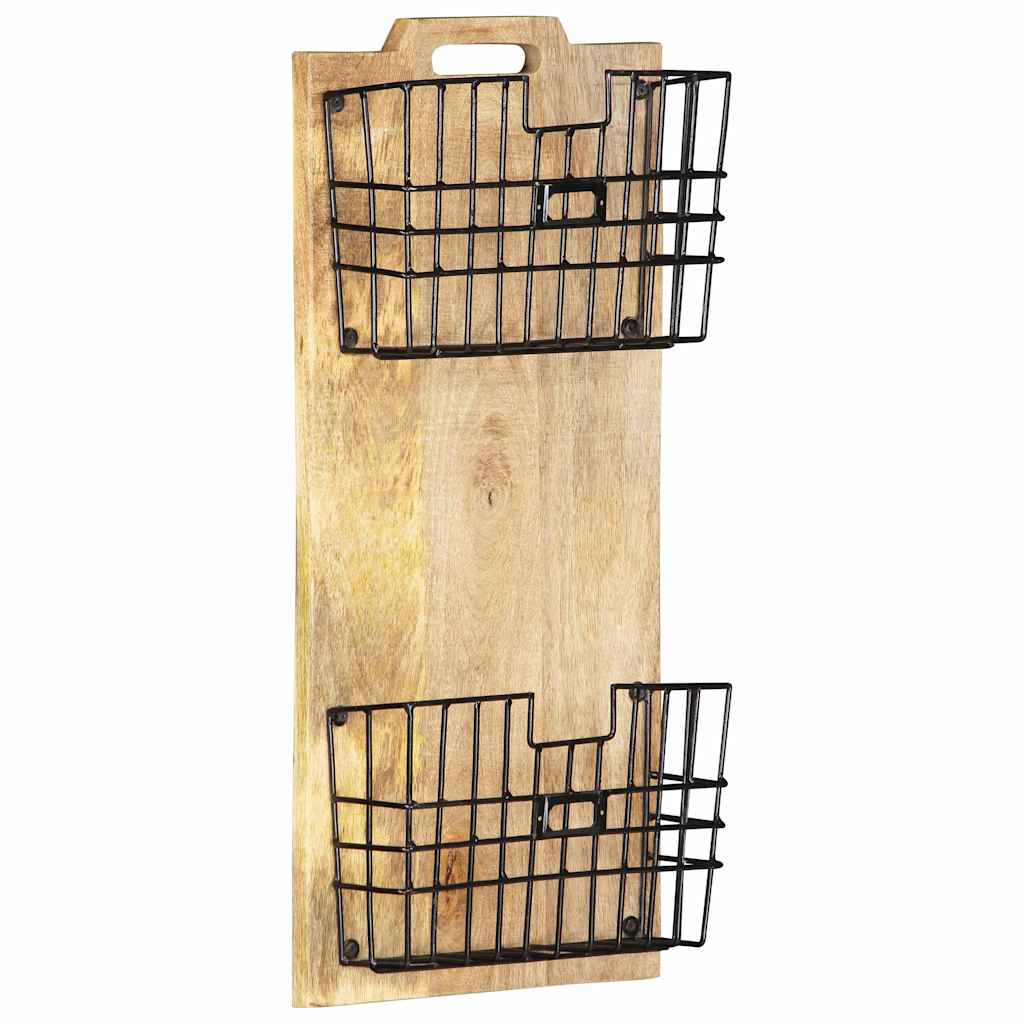 285878 vidaXL Wall-mounted Magazine Rack 33x10x67 cm Solid Rough Mango Wood