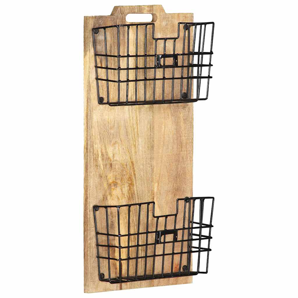 285878 vidaXL Wall-mounted Magazine Rack 33x10x67 cm Solid Rough Mango Wood