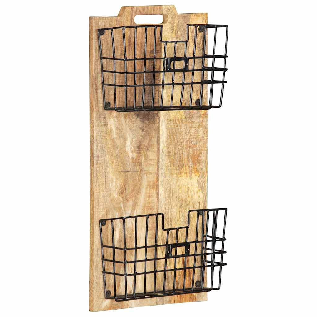 285878 vidaXL Wall-mounted Magazine Rack 33x10x67 cm Solid Rough Mango Wood