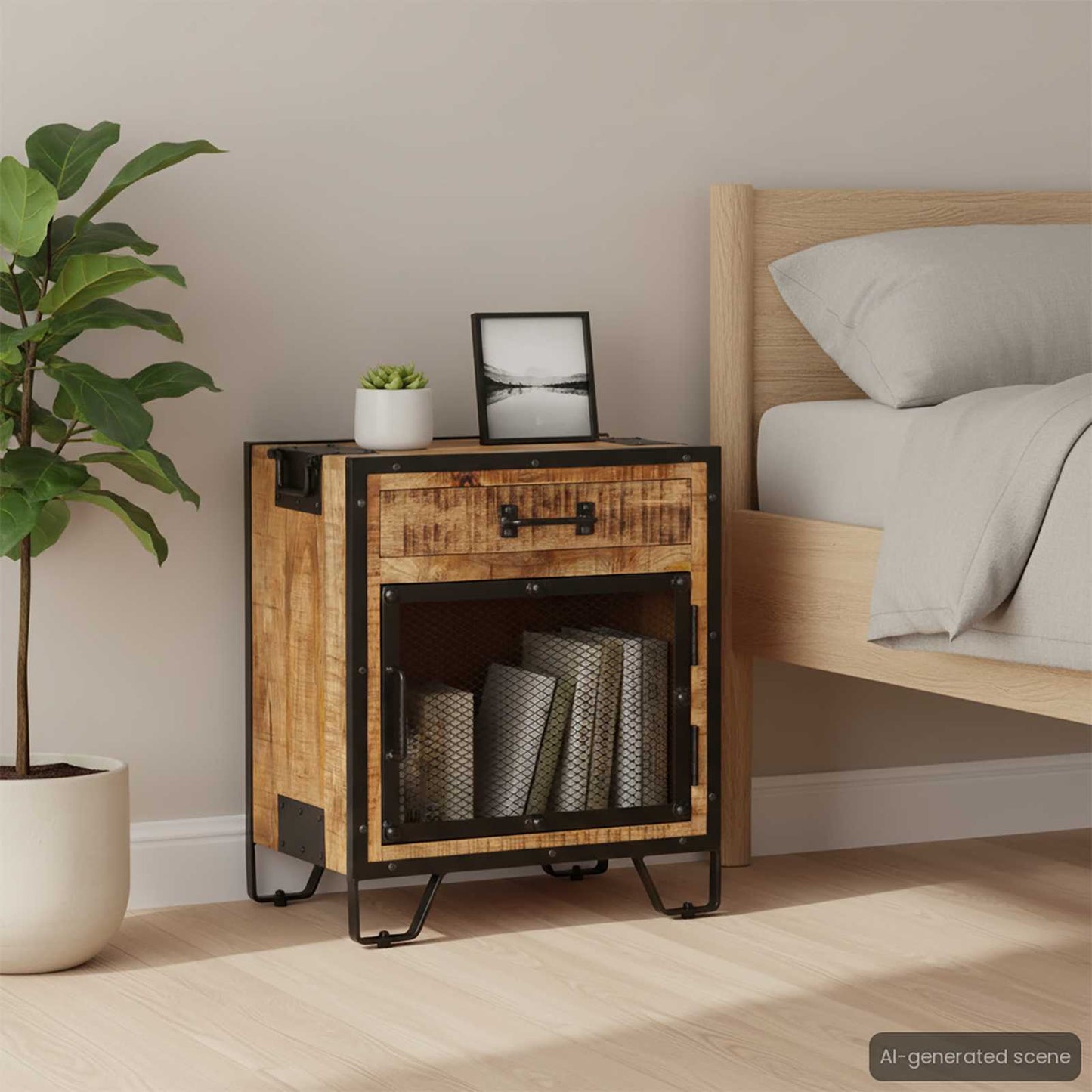 285892 vidaXL Bedside Cabinet 43x30x51 cm Solid Rough Mango Wood