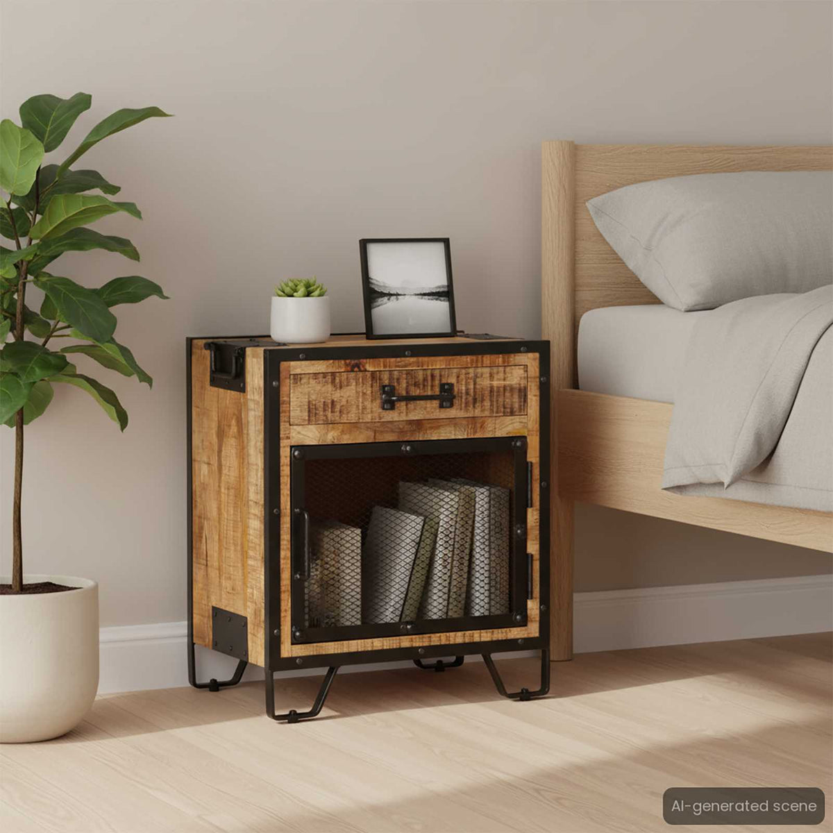 285892 vidaXL Bedside Cabinet 43x30x51 cm Solid Rough Mango Wood