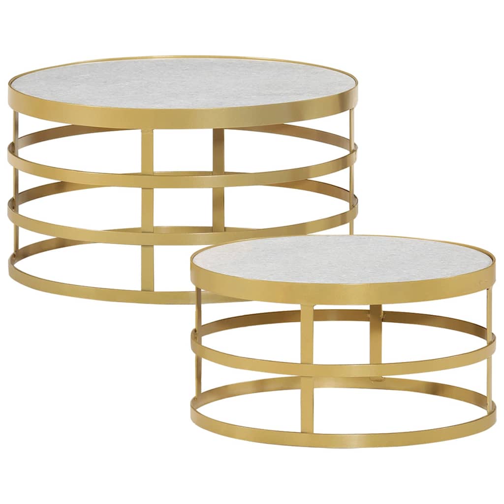 285911 vidaXL 2 Piece Coffee Table Set Marble Brass and White