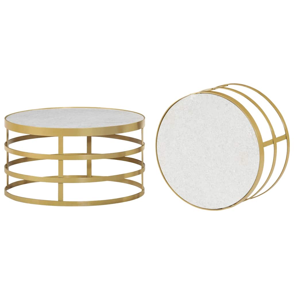 285911 vidaXL 2 Piece Coffee Table Set Marble Brass and White