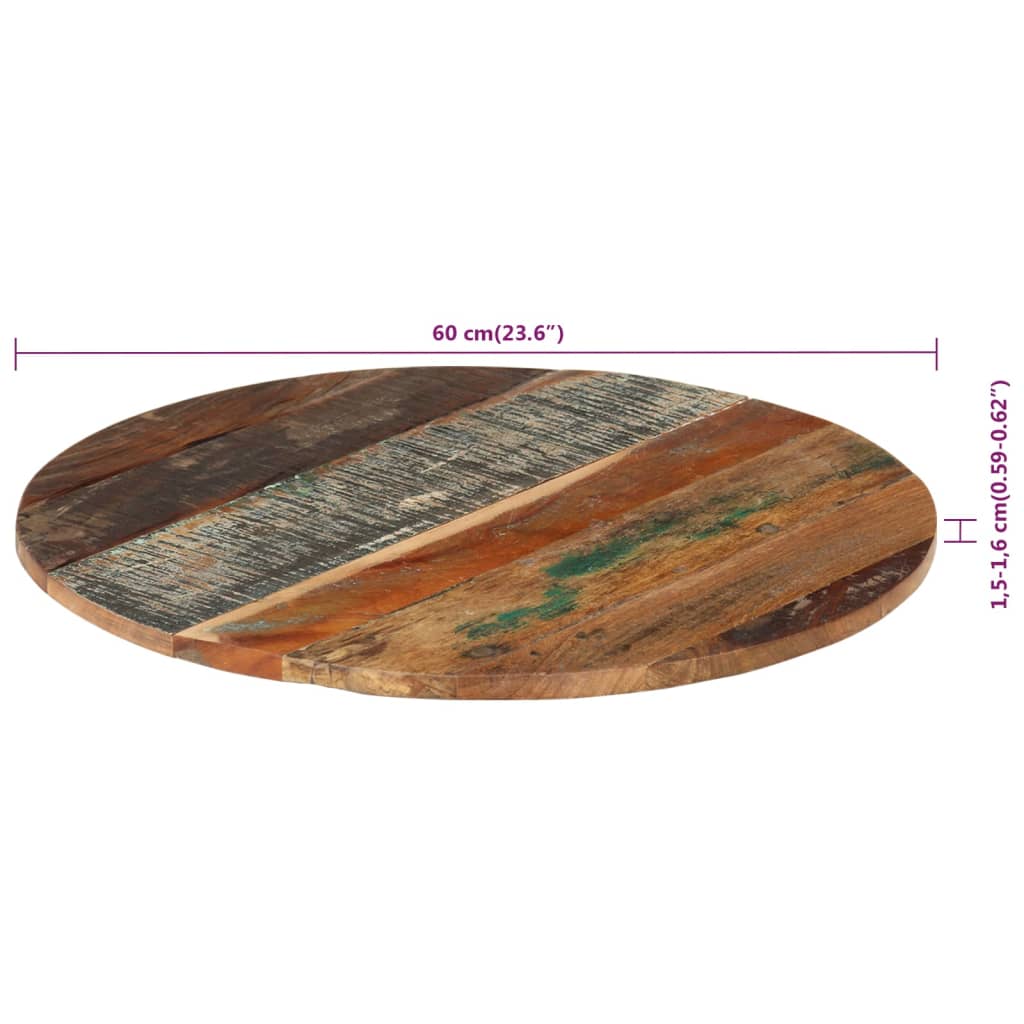 Round Table Top 60 cm 15-16 mm Solid Reclaimed Wood