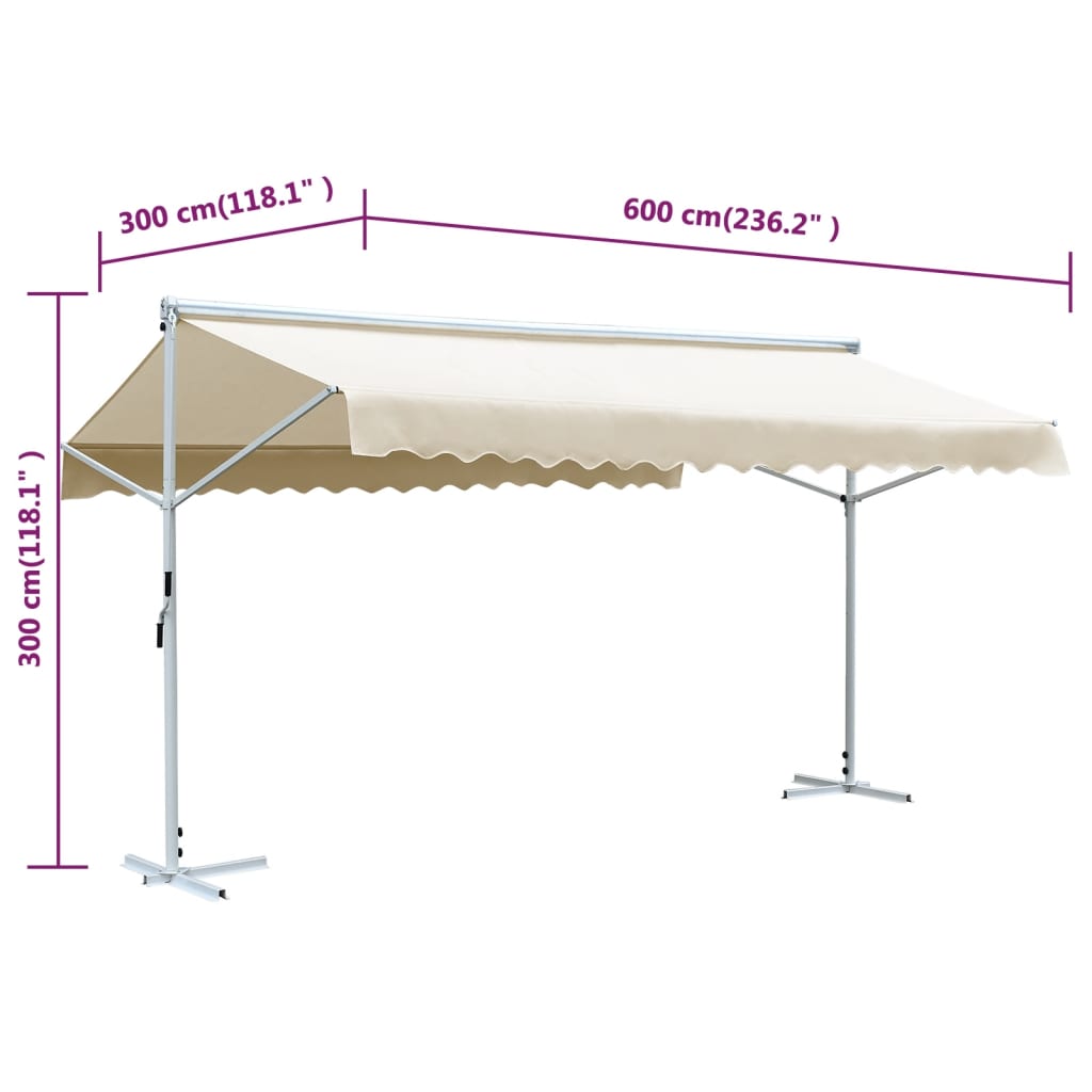 vidaXL Free Standing Awning 600x300 cm Cream