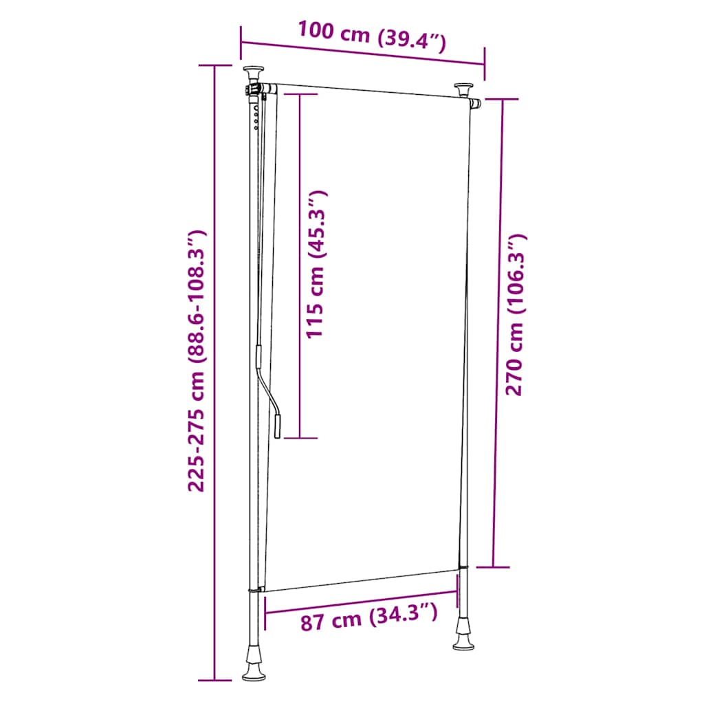 Outdoor Roller Blind 100x270 cm Cream
