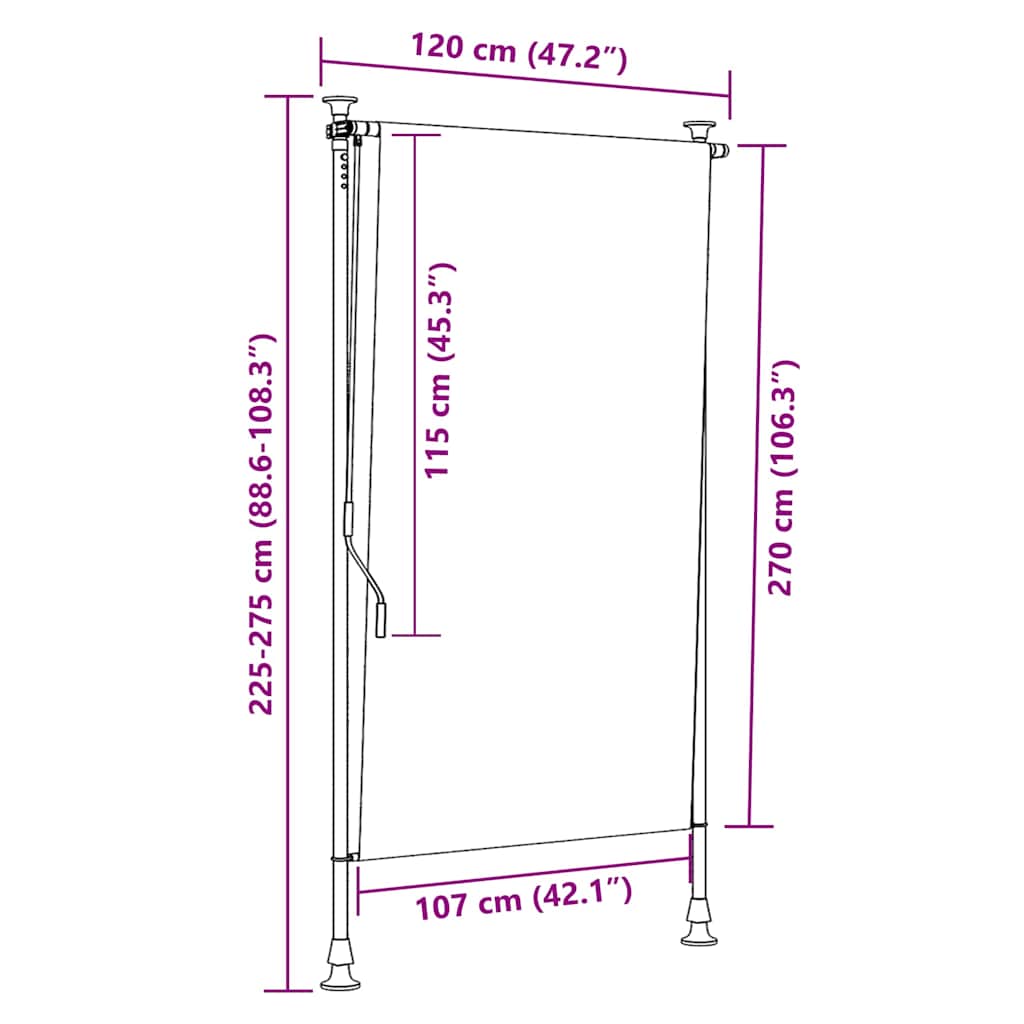 Outdoor Roller Blind 120x270 cm Cream