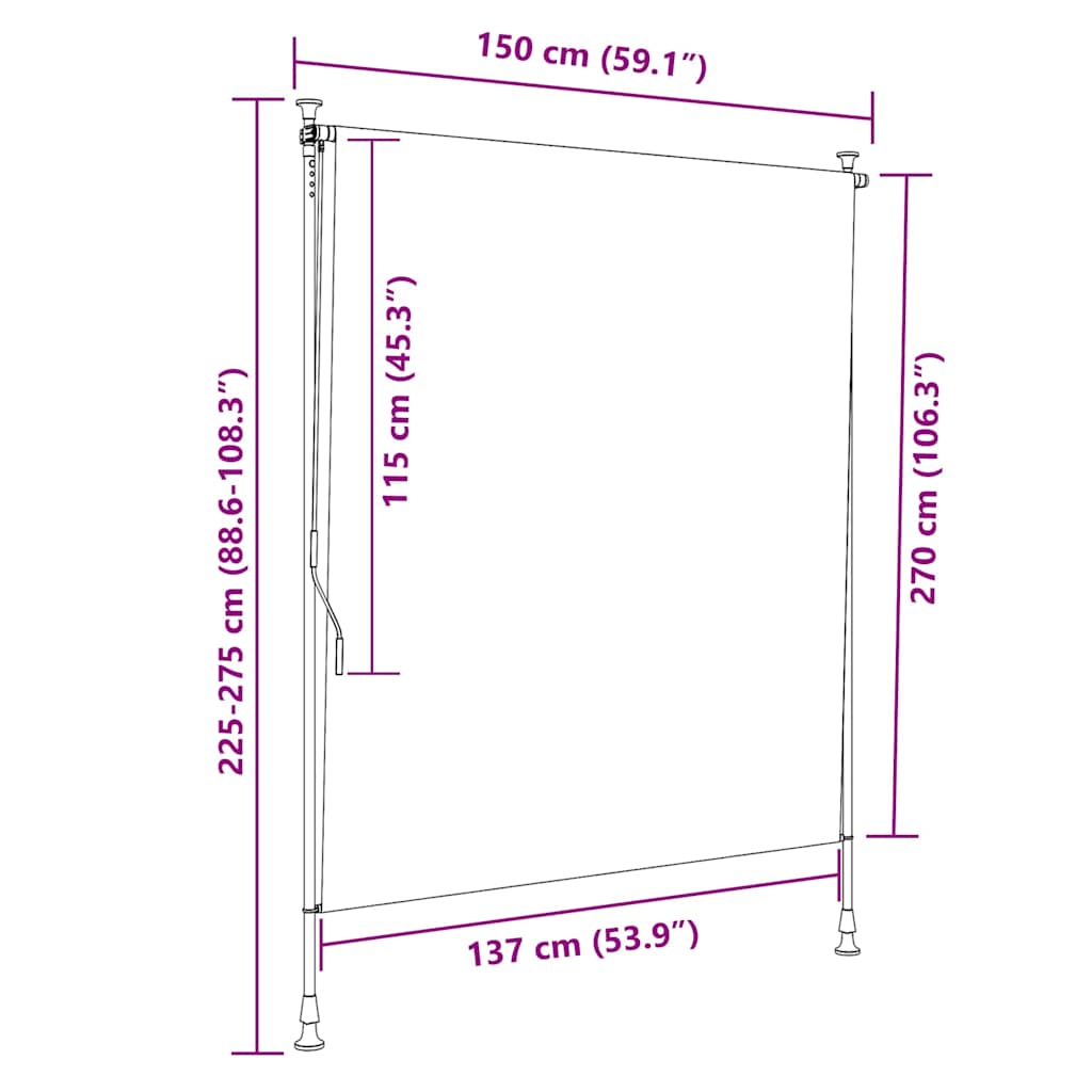 Outdoor Roller Blind 150x270 cm Cream