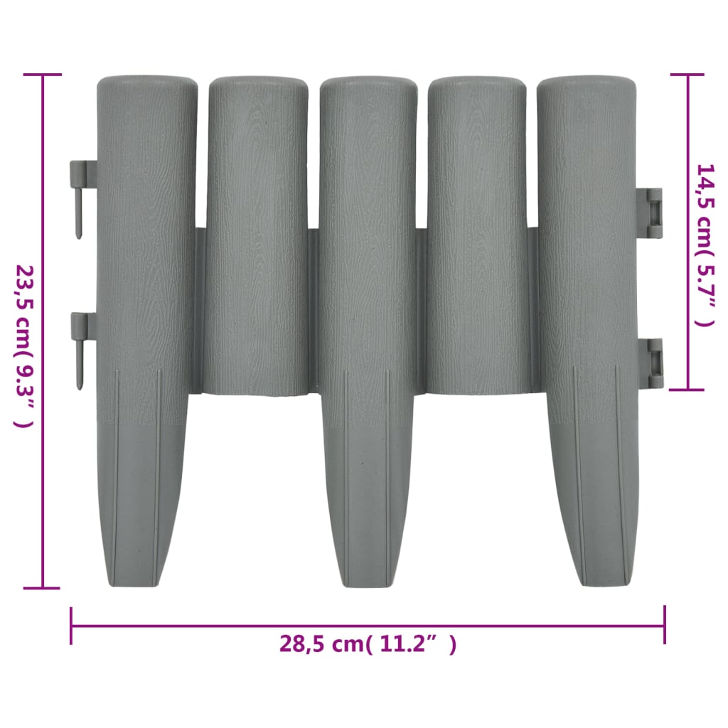 vidaXL Lawn Edgings 36 pcs Grey 10 m PP